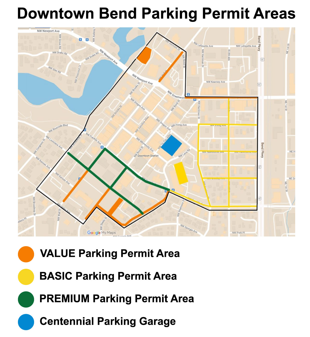 Downtown Bend Parking Permit Area Map