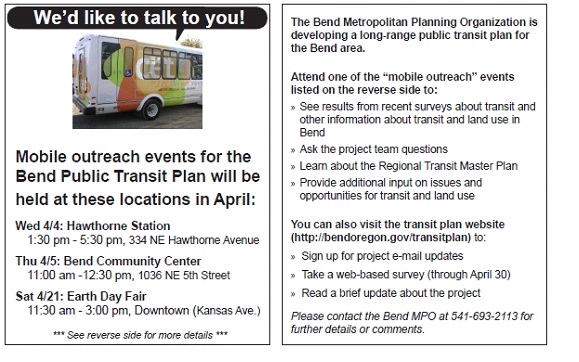 Bend MPO Public Transit Plan Outreach April 2012