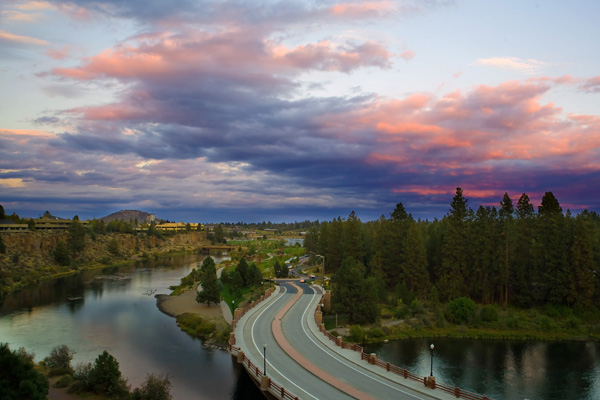 Southern crossing bridge looking east at sunrise.