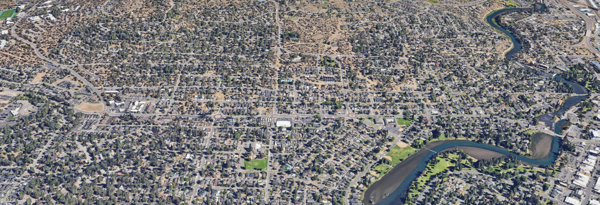 Satellite view of south Awbrey Butte overlooking Newport Avenue to the Deschutes River. Looking north. 