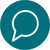 I con of a speech bubble in turquoise color.