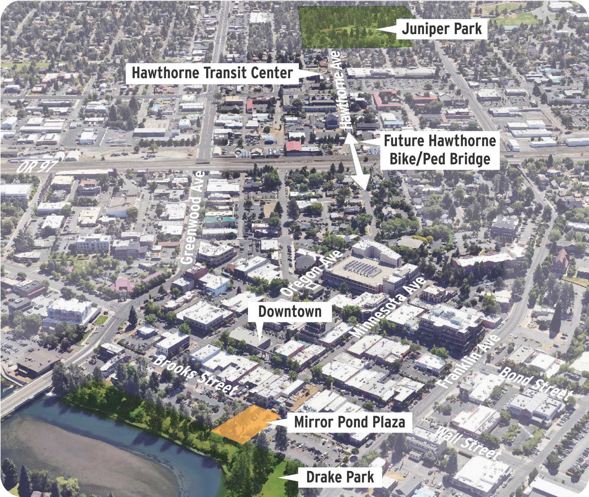 Graphic showing an overhead map of the proposed Hawthorne Crossing Case Study
