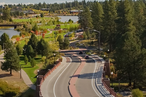 City Road going over a bridge that spans the Deschutes River.