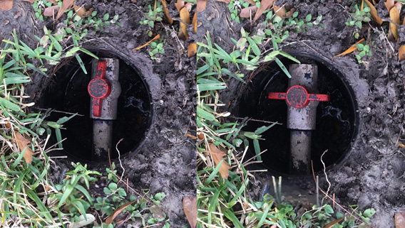 Isolation valve in a water box in the ground.