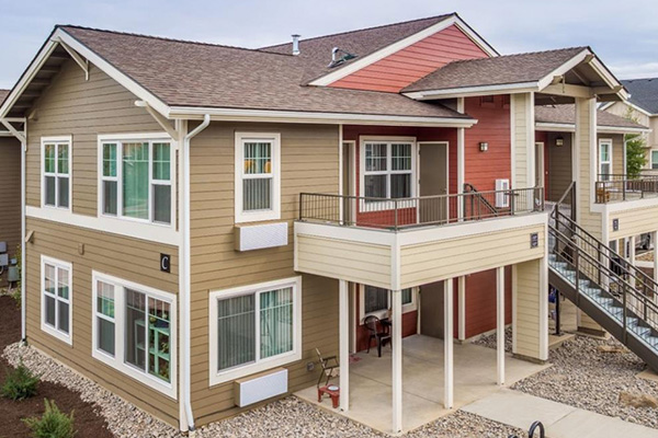 Exterior of apartment complex.